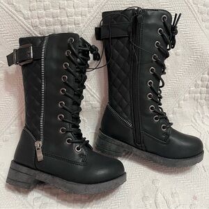 Mudd Combat Fashion Boots Motto Black Laced Up Tall Side Zipper Toddler’s Size 6
